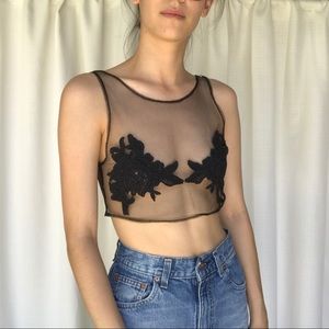 For love and lemons black mesh bra top size M